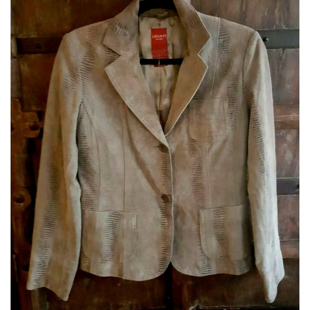 OLSEN Europe 100% leather  jacket blazer, "snake' print, sz 4